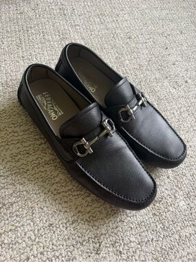 Salvatore Ferragamo Black Leather Bit Slip-On Loafers, size 12 D